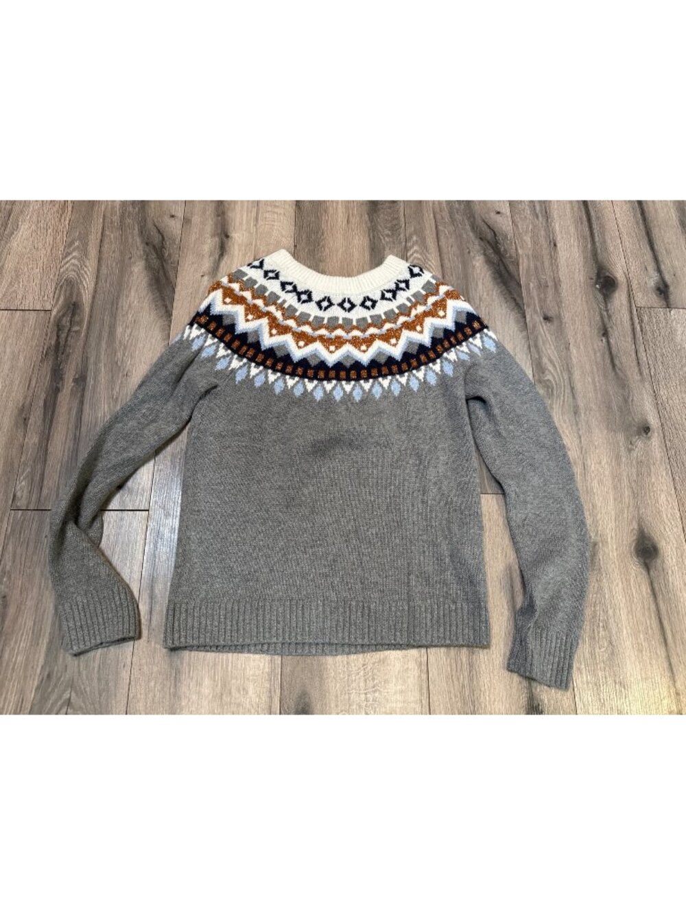 J. Crew Gray Fair Isle Merino Wool-Blend Sweater S Winter Knit Pullover